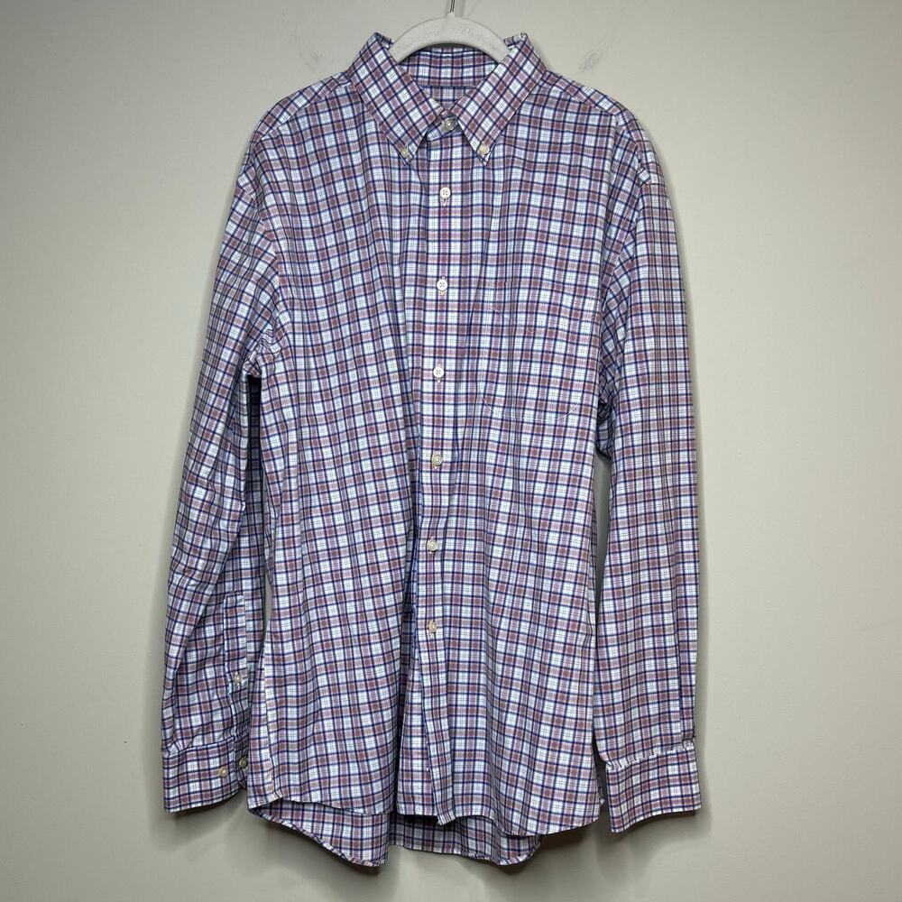 Jos. A. Bank Plaid Traveler's Collection Button Down Shirt Size L Tailored Fit